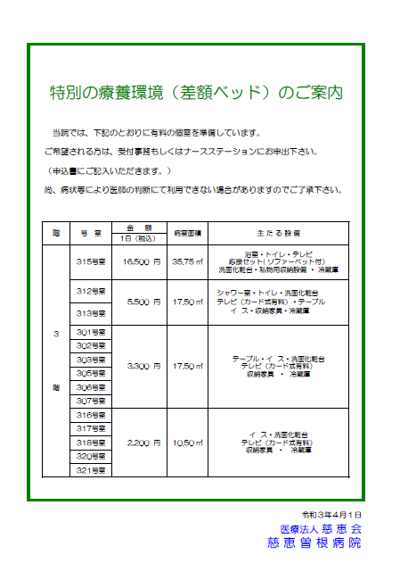 差額ベッド(ｶﾗｰ) 税込表示